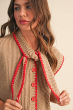 Load image into Gallery viewer, NEWEST ARRIVAL Taupe/Red Tie Neck Sleeveless Sweater
