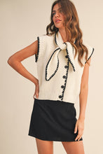 Load image into Gallery viewer, NEWEST ARRIVAL Ivory/Black Tie Neck Sleeveless Sweater
