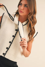 Load image into Gallery viewer, NEWEST ARRIVAL Ivory/Black Tie Neck Sleeveless Sweater
