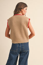 Load image into Gallery viewer, NEWEST ARRIVAL Taupe/Red Tie Neck Sleeveless Sweater
