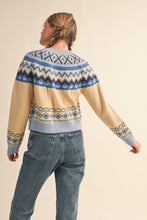 Load image into Gallery viewer, FINAL SALE Blue Fair Isle Heart Cardigan Sweater
