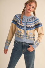 Load image into Gallery viewer, FINAL SALE Blue Fair Isle Heart Cardigan Sweater
