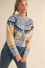 Load image into Gallery viewer, FINAL SALE Blue Fair Isle Heart Cardigan Sweater
