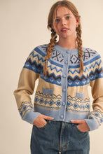 Load image into Gallery viewer, FINAL SALE Blue Fair Isle Heart Cardigan Sweater
