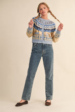 Load image into Gallery viewer, FINAL SALE Blue Fair Isle Heart Cardigan Sweater
