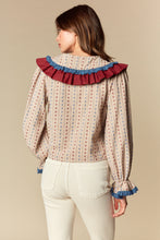 Load image into Gallery viewer, NEWEST ARRIVAL Taupe Burgundy Floral Ruffle Blouse

