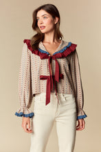 Load image into Gallery viewer, NEWEST ARRIVAL Taupe Burgundy Floral Ruffle Blouse
