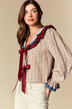 Load image into Gallery viewer, NEWEST ARRIVAL Taupe Burgundy Floral Ruffle Blouse
