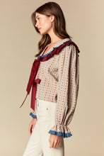 Load image into Gallery viewer, NEWEST ARRIVAL Taupe Burgundy Floral Ruffle Blouse
