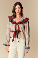 Load image into Gallery viewer, NEWEST ARRIVAL Taupe Burgundy Floral Ruffle Blouse

