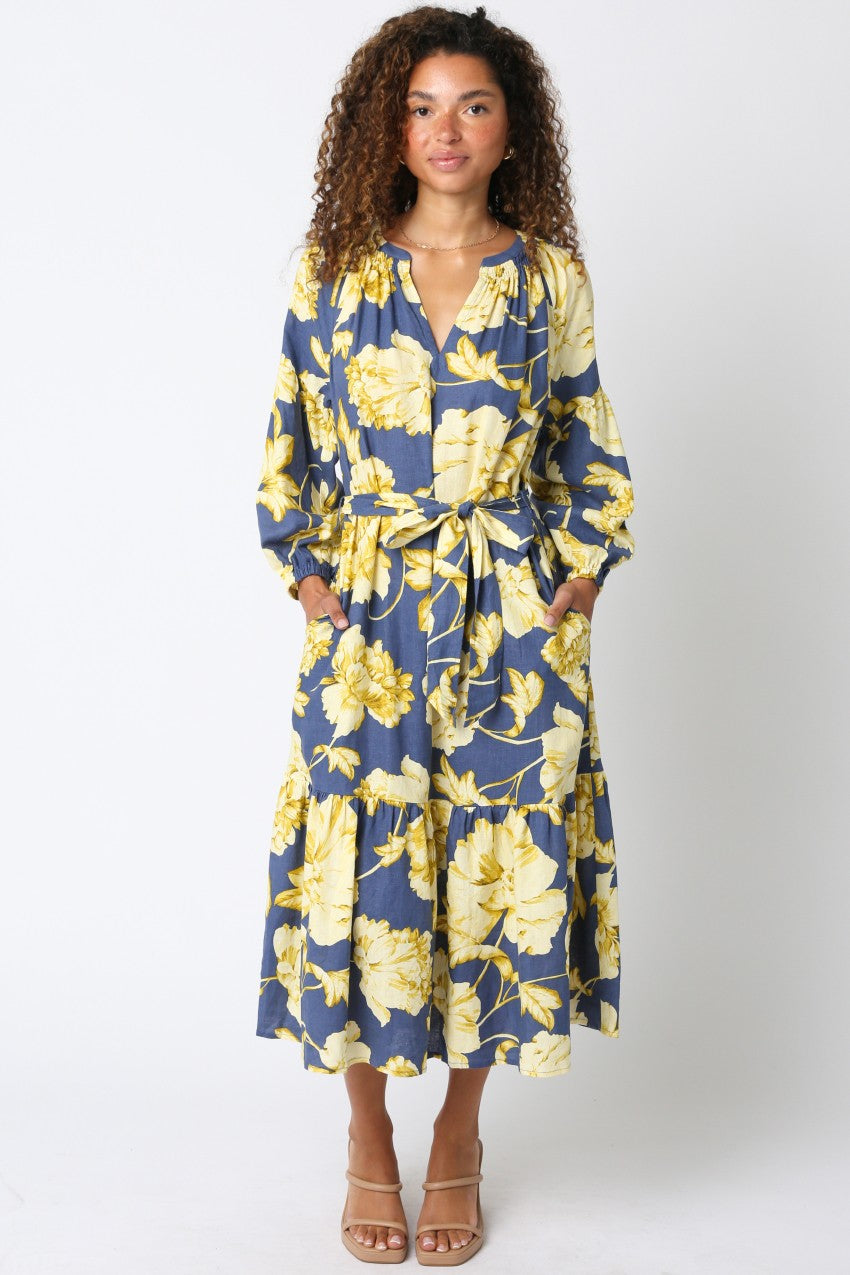 NEWEST ARRIVAL Yellow Gold Floral Midi Dress