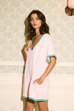 Load image into Gallery viewer, NEWEST ARRIVAL Pink/Green Striped Terry Knit Oversized Romper
