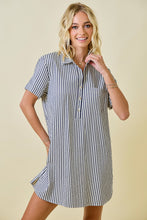 Load image into Gallery viewer, NEWEST ARRIVAL Navy Seersucker Shirt Dr
