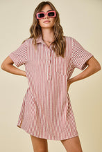 Load image into Gallery viewer, NEWEST ARRIVAL Red/White Pinstriped Shirt Dress
