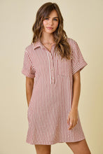 Load image into Gallery viewer, NEWEST ARRIVAL Red/White Pinstriped Shirt Dress
