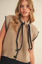 Load image into Gallery viewer, NEWEST ARRIVAL Taupe/Black Tie Neck Sleeveless Sweater
