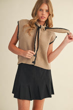 Load image into Gallery viewer, NEWEST ARRIVAL Taupe/Black Tie Neck Sleeveless Sweater
