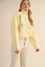 Load image into Gallery viewer, NEWEST ARRIVAL Butter Yellow Floral Zip Up Sweater Cardigan
