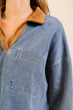 Load image into Gallery viewer, NEWEST ARRIVAL Denim Oversized Suede Collar Top
