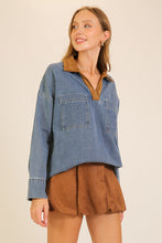 Load image into Gallery viewer, NEWEST ARRIVAL Denim Oversized Suede Collar Top
