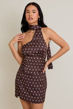 Load image into Gallery viewer, NEWEST ARRIVAL Brown Satin Polka Dot Mini Skirt Set
