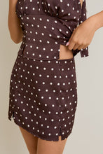 Load image into Gallery viewer, NEWEST ARRIVAL Brown Satin Polka Dot Mini Skirt Set
