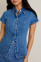 Load image into Gallery viewer, NEWEST ARRIVAL *RESTOCKING 10/15* Short Sleeve Denim Mini Skirt Set
