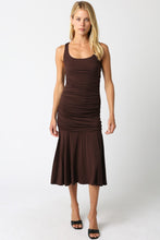 Load image into Gallery viewer, NEWEST ARRIVAL Chocolate Brown Ruched Midi Dress
