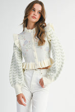 Load image into Gallery viewer, NEWEST ARRIVAL *PREORDER 10/15* Cream Floral Ruffle Knit Cardigan Sweater
