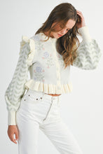 Load image into Gallery viewer, NEWEST ARRIVAL *PREORDER 10/15* Cream Floral Ruffle Knit Cardigan Sweater
