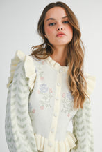 Load image into Gallery viewer, NEWEST ARRIVAL *PREORDER 10/15* Cream Floral Ruffle Knit Cardigan Sweater
