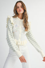 Load image into Gallery viewer, NEWEST ARRIVAL *PREORDER 10/15* Cream Floral Ruffle Knit Cardigan Sweater
