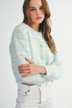 Load image into Gallery viewer, NEWEST ARRIVAL Blue Colorful Fuzzy Knit Cardigan
