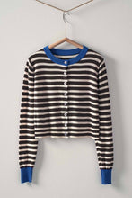 Load image into Gallery viewer, NEWEST ARRIVAL Royal Blue/Black Striped Button Down Knit Cardigan
