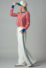 Load image into Gallery viewer, NEWEST ARRIVAL Royal Blue/Red Striped Button Down Knit Cardigan
