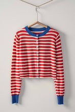 Load image into Gallery viewer, NEWEST ARRIVAL Royal Blue/Red Striped Button Down Knit Cardigan
