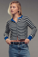 Load image into Gallery viewer, NEWEST ARRIVAL Royal Blue/Black Striped Button Down Knit Cardigan
