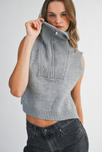 Load image into Gallery viewer, NEWEST ARRIVAL Gray Half Zip Side Open Knit Sleeveless Sweater
