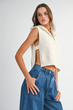 Load image into Gallery viewer, NEWEST ARRIVAL Cream Half Zip Side Open Knit Sleeveless Sweater
