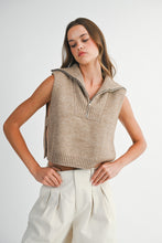 Load image into Gallery viewer, NEWEST ARRIVAL Mocha Brown Half Zip Side Open Knit Sleeveless Sweater
