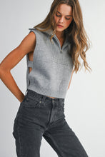 Load image into Gallery viewer, NEWEST ARRIVAL Gray Half Zip Side Open Knit Sleeveless Sweater
