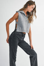 Load image into Gallery viewer, NEWEST ARRIVAL Gray Half Zip Side Open Knit Sleeveless Sweater
