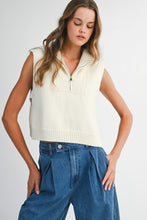 Load image into Gallery viewer, NEWEST ARRIVAL Cream Half Zip Side Open Knit Sleeveless Sweater
