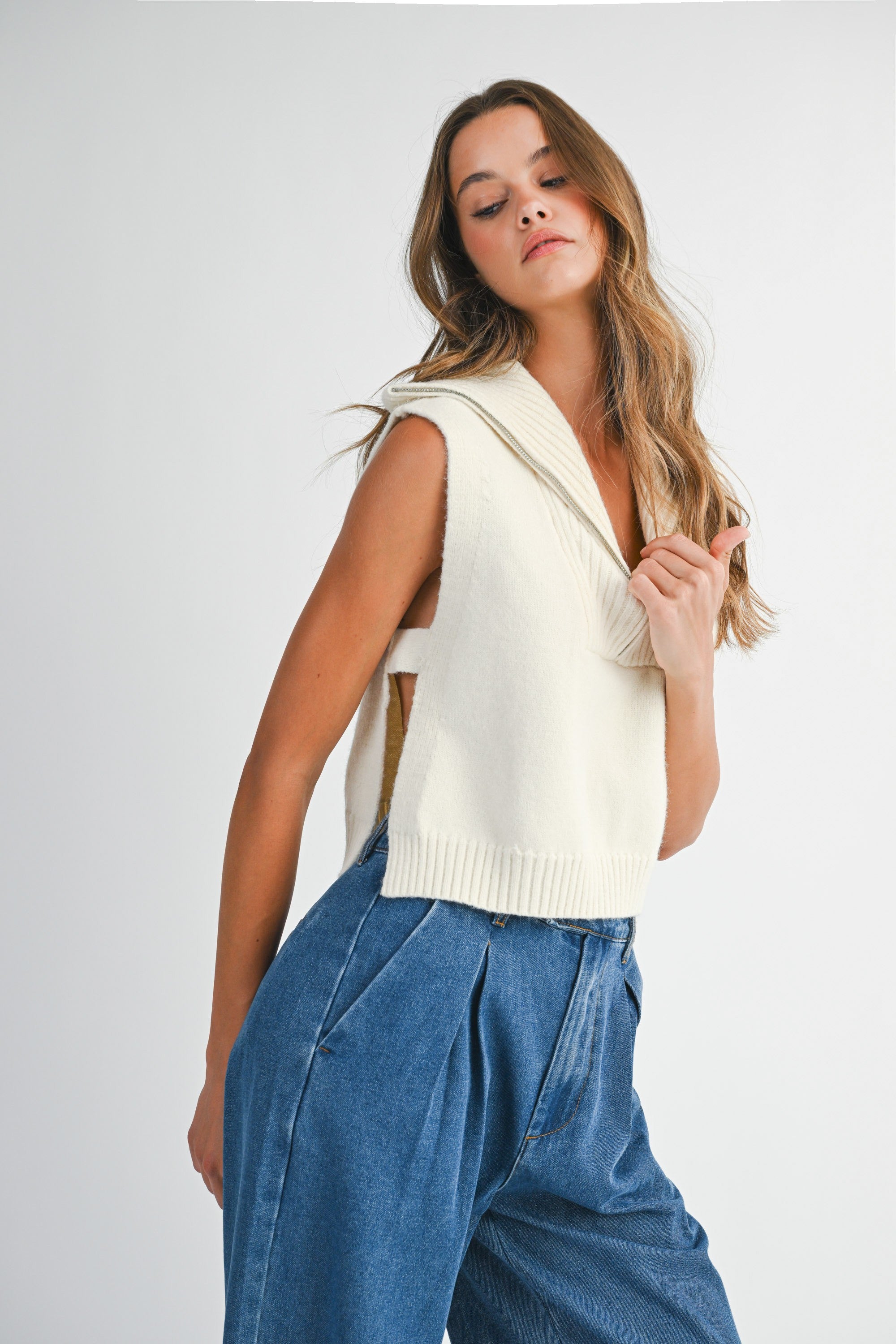 売れ筋商品|||ワンステイト ニット&セーター アウター レディース Women's Pointelle Sleeveless Sweater Antique White PROPORTION BODY DRESSING ニット セーター コード刺繍入り