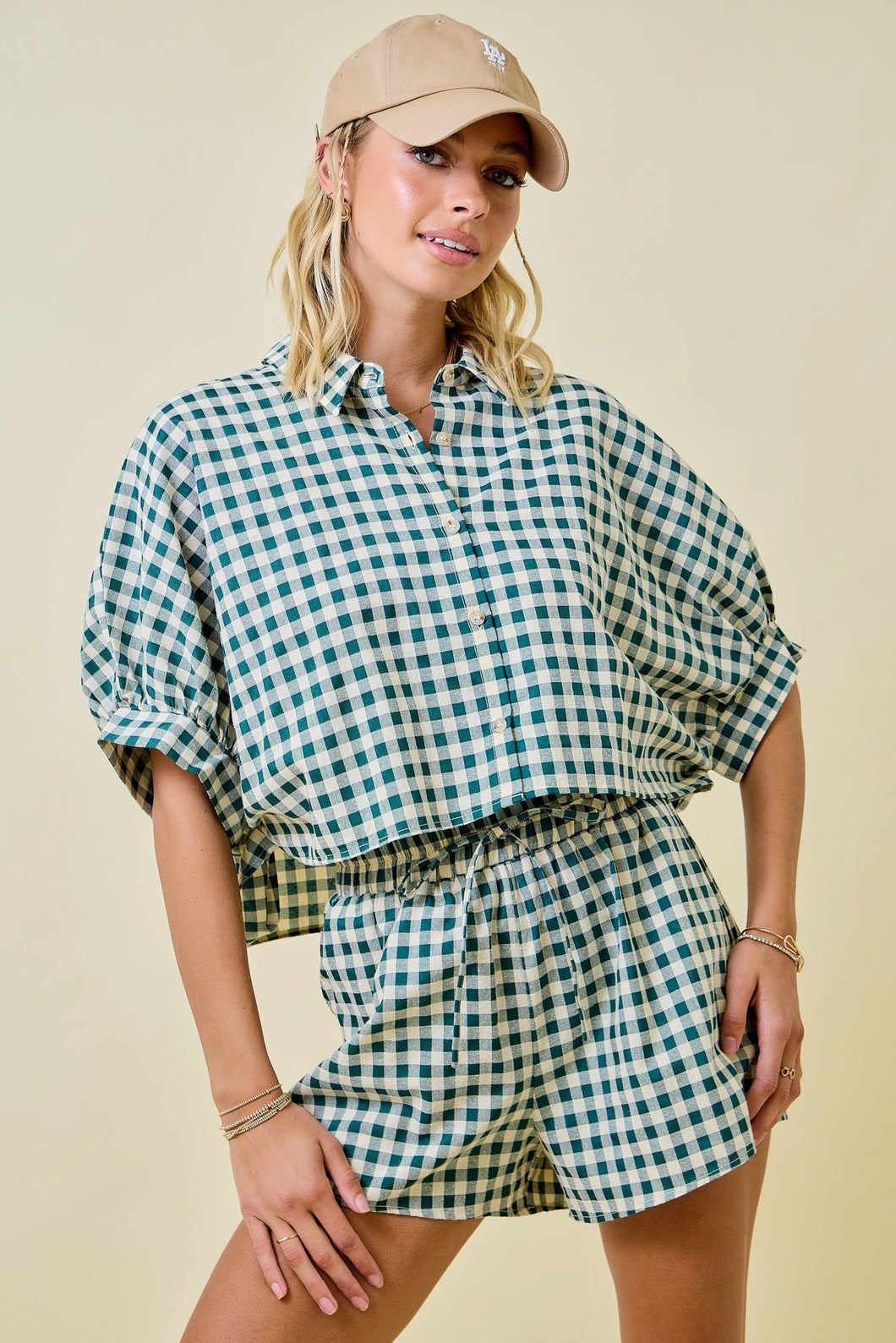 NEWEST ARRIVAL Forest Green Plaid Shorts Set