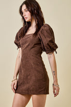Load image into Gallery viewer, NEWEST ARRIVAL Brown Corduroy Puff Sleeve Mini Dress
