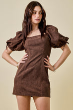 Load image into Gallery viewer, NEWEST ARRIVAL Brown Corduroy Puff Sleeve Mini Dress
