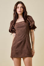 Load image into Gallery viewer, NEWEST ARRIVAL Brown Corduroy Puff Sleeve Mini Dress
