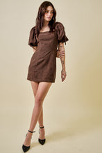 Load image into Gallery viewer, NEWEST ARRIVAL Brown Corduroy Puff Sleeve Mini Dress
