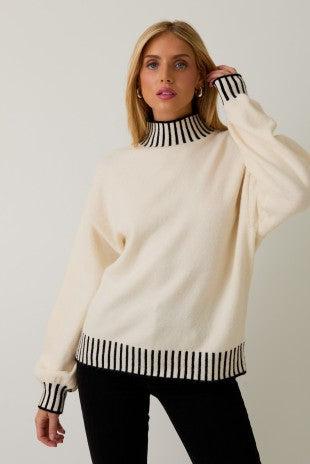 NEWEST ARRIVAL Black/White Stitched Mock Neck Sweater